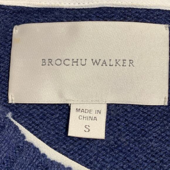 Size S Blue Cream Wool Cashmere Oversized Contrast Trim Faux Layer Pullover - Picture 5 of 7